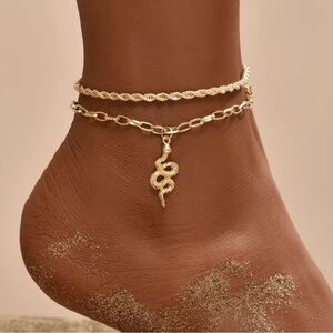 Gold Snake Charm Anklet Set